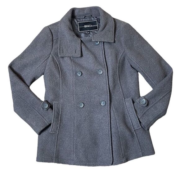 BNCI Blanc Noir Textured Gray Wool Blend Pea Coat - Picture 1 of 15